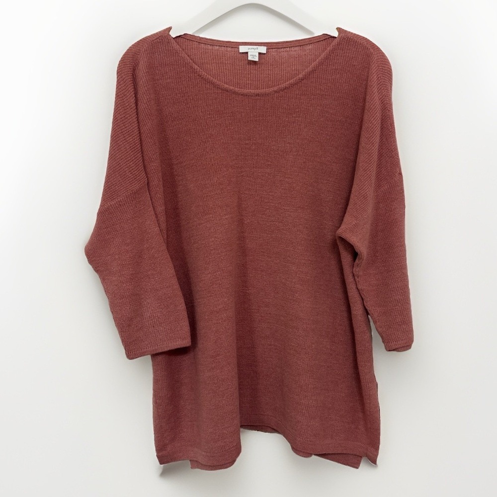 J Jill Pure Jill Sweater Ribbed Women M Petite Pink Linen Blend Tunic 3/4 Sleeve